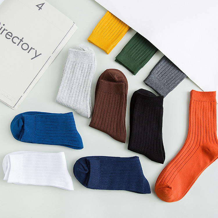 Socks men's mid-tube socks four seasons solid color drawn cotton casual socks sweat-absorbent breathable autumn and winter men's cotton socks wholesale