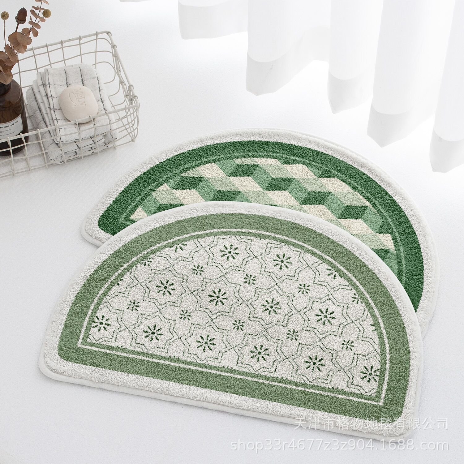 Simple Nordic Style Bathroom Door Anti-Slip Mat Semicircle Bathroom Water Absorbent Floor Mat Bedroom Soft Plush Door Mat