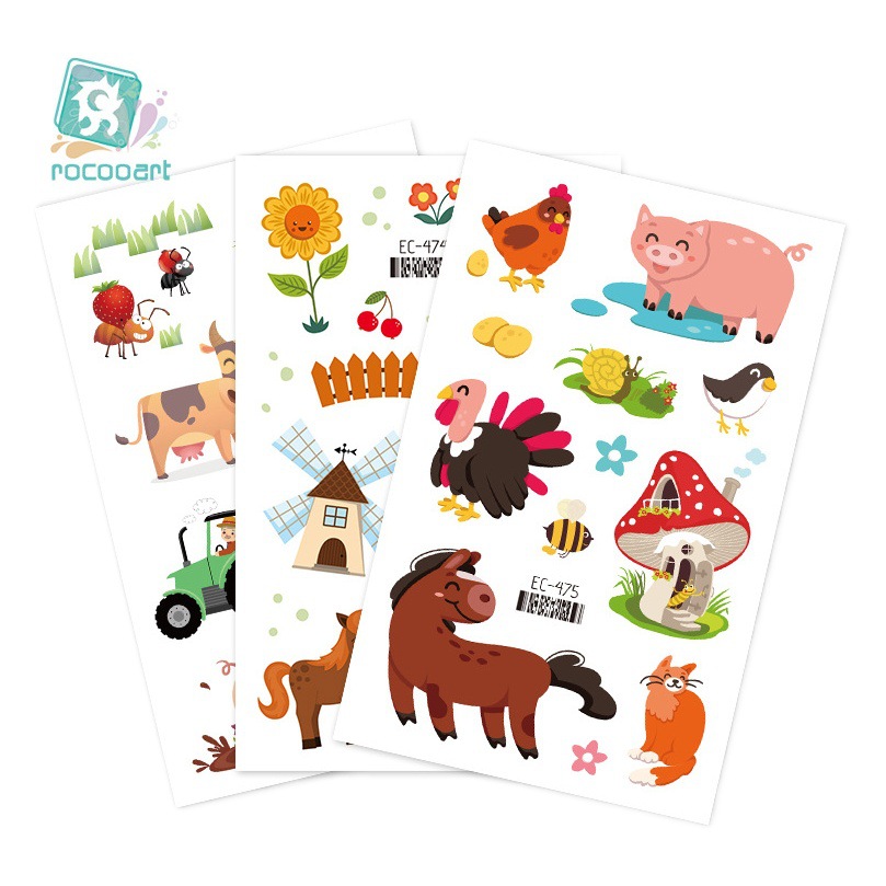 New Waterproof Kids Tattoo Sticker Denim Farm Cute Tattoo Sticker Animal Face Sticker Arm Sticker in stock