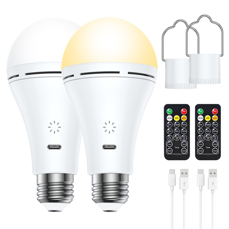 USB Rechargeable Light Bulb E26 Touch Control Bulb Three-Color Temperature Remote Control Timing Bedside Table Lamp Wall Lamp Emergency Light