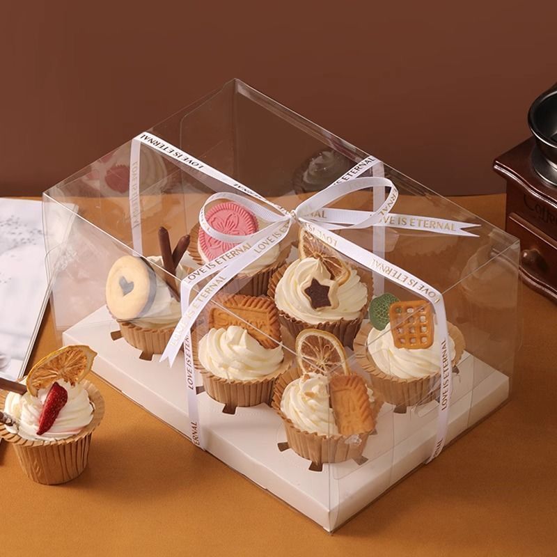 Cupcake Packaging Box Transparent 6-grain 12-piece Highlight Mafen Cup Jiugongge Packaging Portable Packaging Box