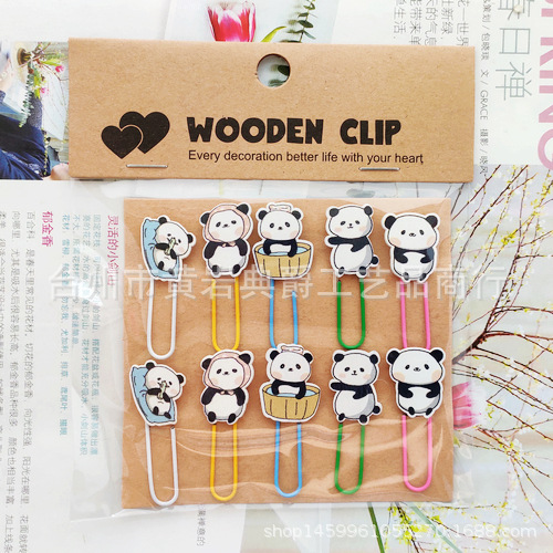 Creative office supplies cute panda paper clip animal suit color bookmark paper clip 10 pieces a pack