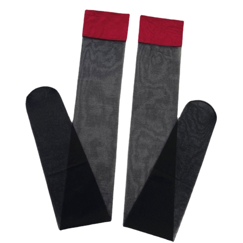 Red-edged black silk knee-length stockings silicone non-slip red stitching stockings sexy ultra-thin high thigh socks