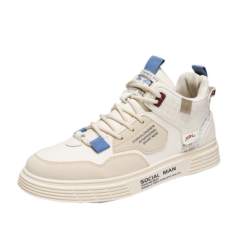 Men's Shoes High-top Spring New Men's Shoes Sports Casual White Canvas Breathable Sneakers Men's All-match Trendy Shoes