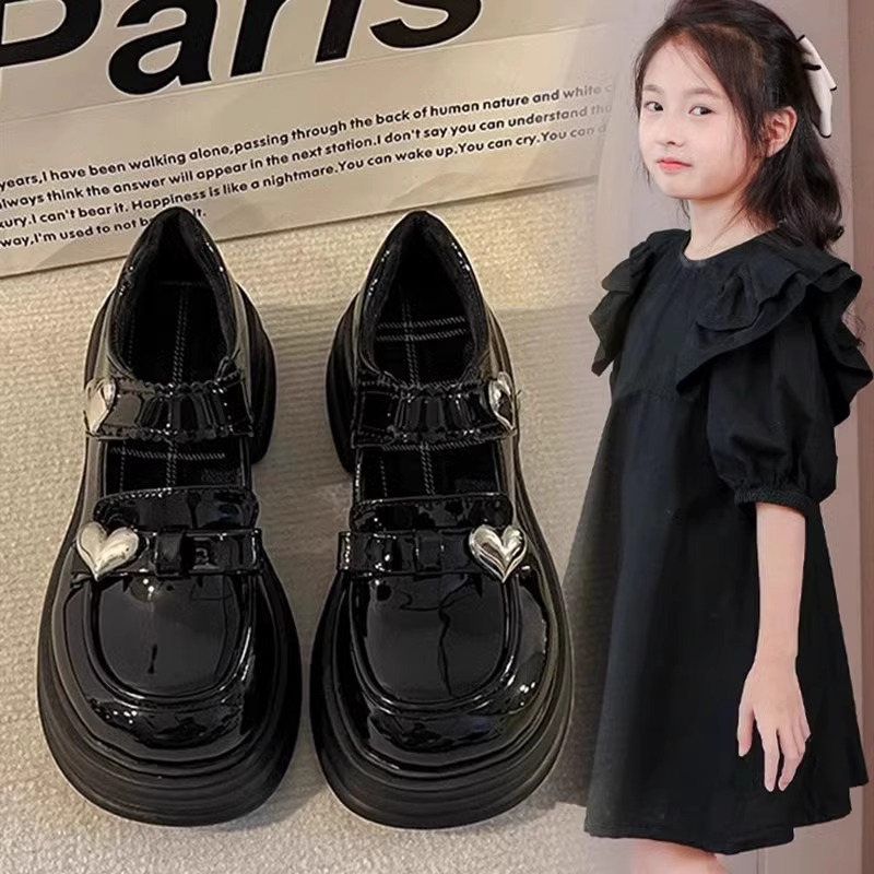 Girls Small Leather Shoes 2025 Spring and Autumn New Middle and Large Children's Soft Bottom Black Princess Shoes Little Girls Children's Shoes