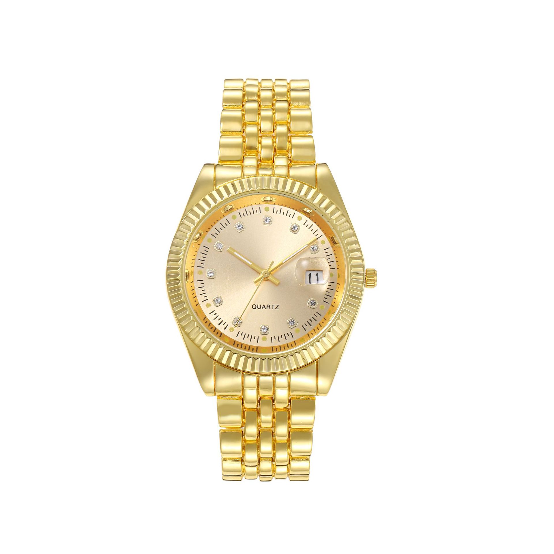 Picture of Foreign Trade Cross-border Explosions Couple's Watch Alloy Men's Calendar Business Room Gold Watch Diamond-encrusted Women's Luminous Watch