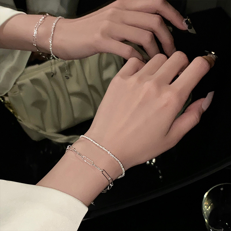 Silver Color Ring Bracelet Women's Summer ins Niche Design Fashionable Simple Hand Rope ins Cold Wind Sparkling Jewelry