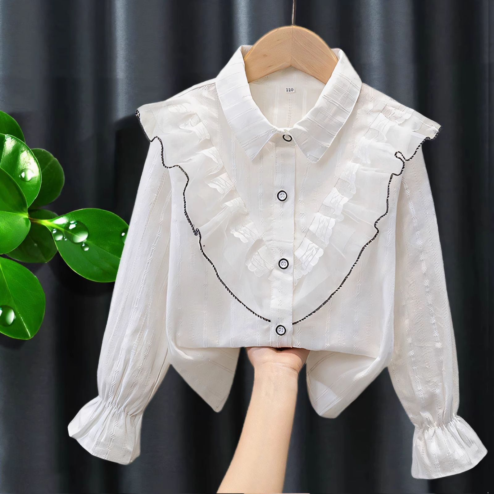 Picture of Children's Shirt White Long Sleeve Spring and Autumn Class Clothing Performance Clothing Lace Girl Student Clothing 2024 New Style Girl's Spring and Autumn