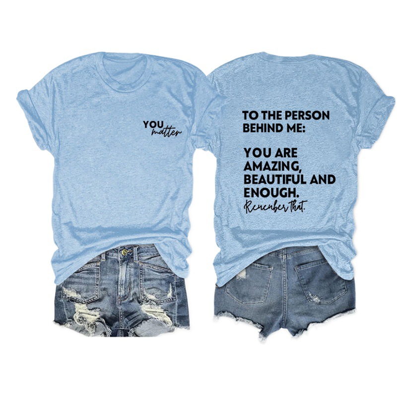 European and American Cross-Border Export Casual Fashion Front and Back Printed to the Person Women's Simple Round Neck Short-Sleeved Shirt