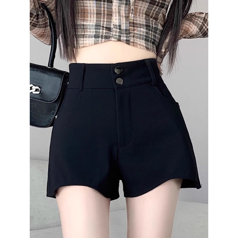 Black suit shorts women's spring 2024 new small high waist slimming outer wear casual A- line hot pants for hot girls