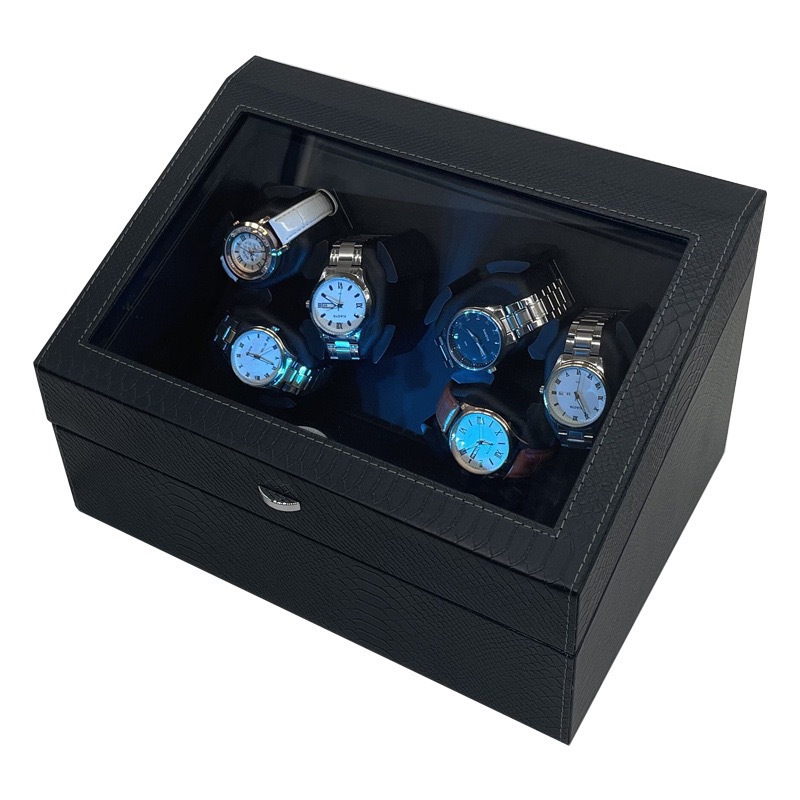 Wholesale In-Stock Snakeskin Pattern Pu Leather 6 Watch Slots + 6 Watch Storage Box Mechanical Watch Automatic Winding