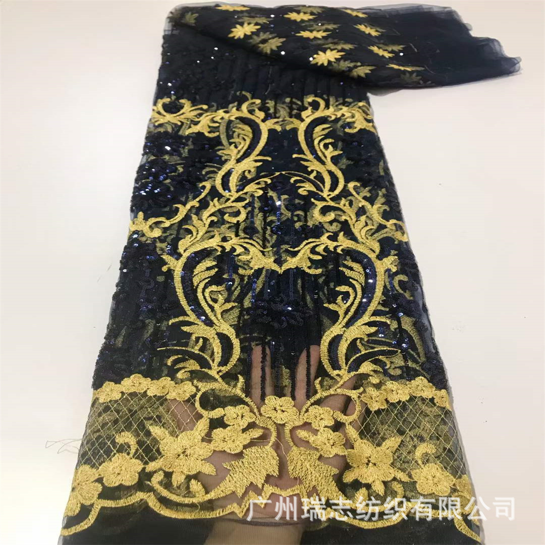 Picture of European and American Composite Sequin Embroidered Lace Fabric Wedding Dress Hanfu African Lace Embroidered Cloth sequins Lace