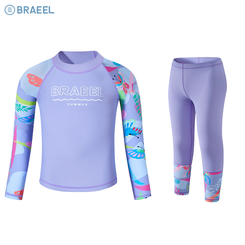 2025 New Summer Girls' Split Sun Protection Quick-Drying Kidsren's Swimming Swimsuit for Older Kidsren with Long Sleeves and Long Pants Suit