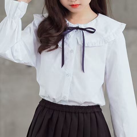 Girls' Spring and Autumn Shirt New Korean Style Foreign Style Long Sleeve White Shirt Children's Lace Doll Collar Base Top Trendy