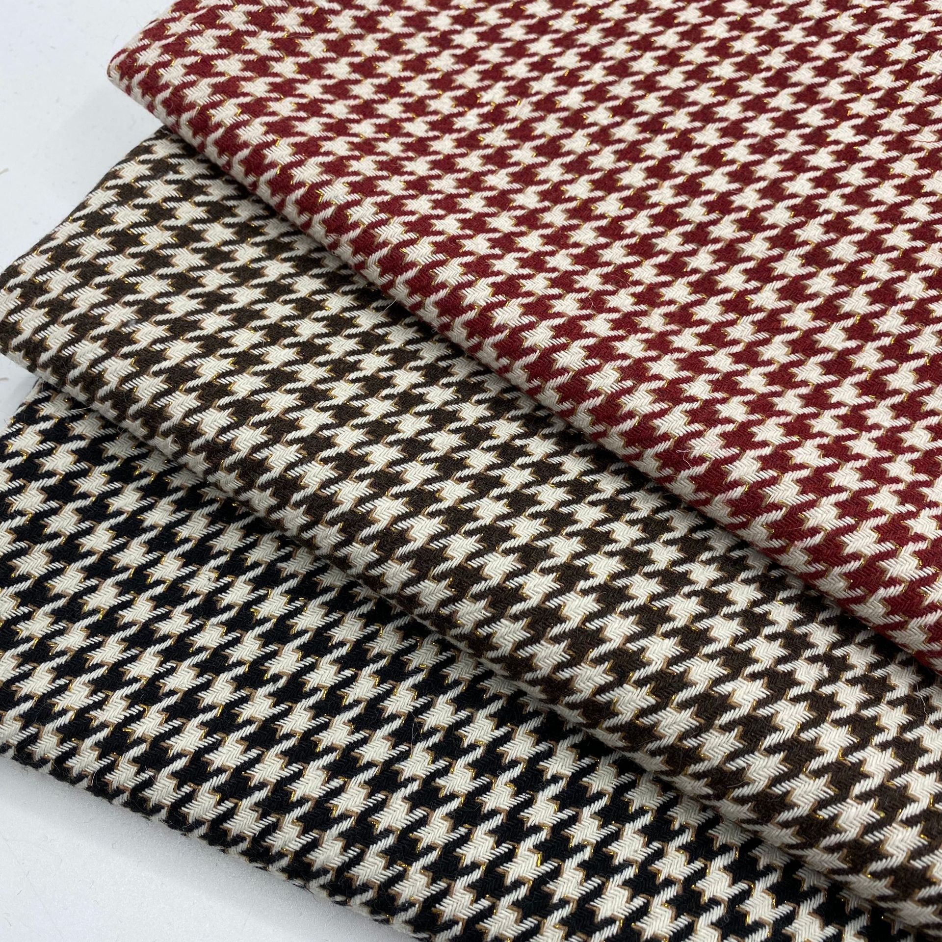 Slub tweed plaid gold silk small houndstooth tweed small plaid fabric children's clothing shoes and hats fabric