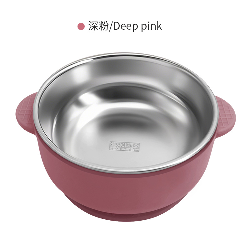 Picture of Cross-border Stainless Steel Children's Bowl Household Cute Baby Drop-resistant Heat-insulated Tableware Kindergarten Children's Rice Bowl with Suction Cup