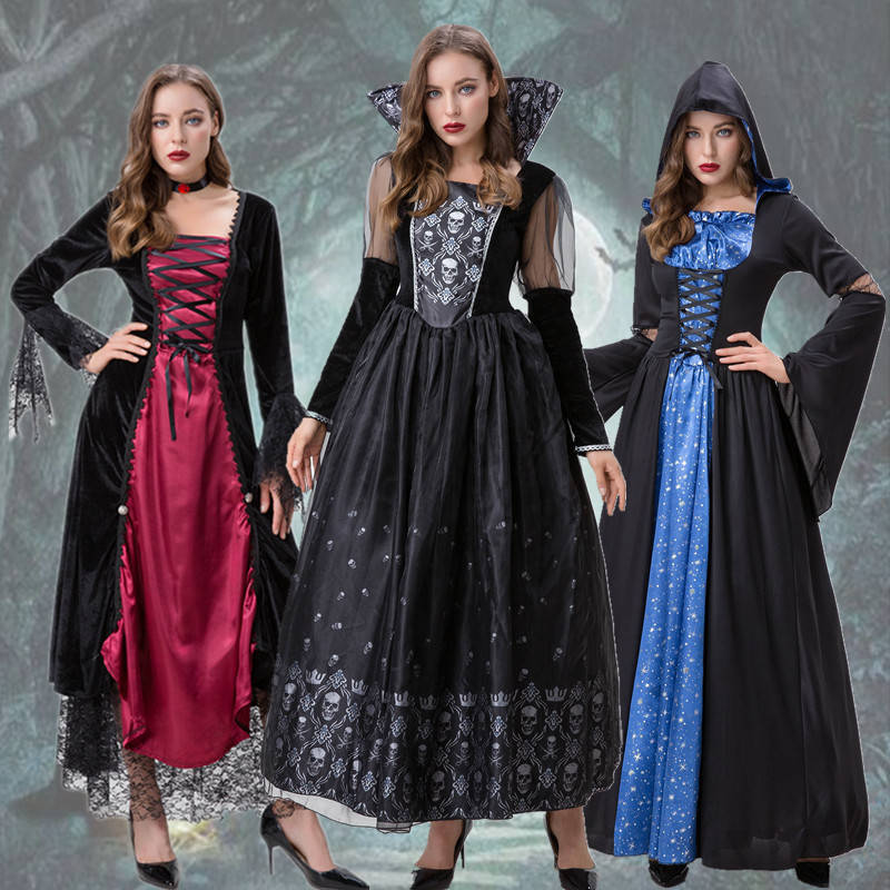 Halloween Party Vintage Lace Stitching Court Coat cos Witch Vampire Queen Masquerade Coat