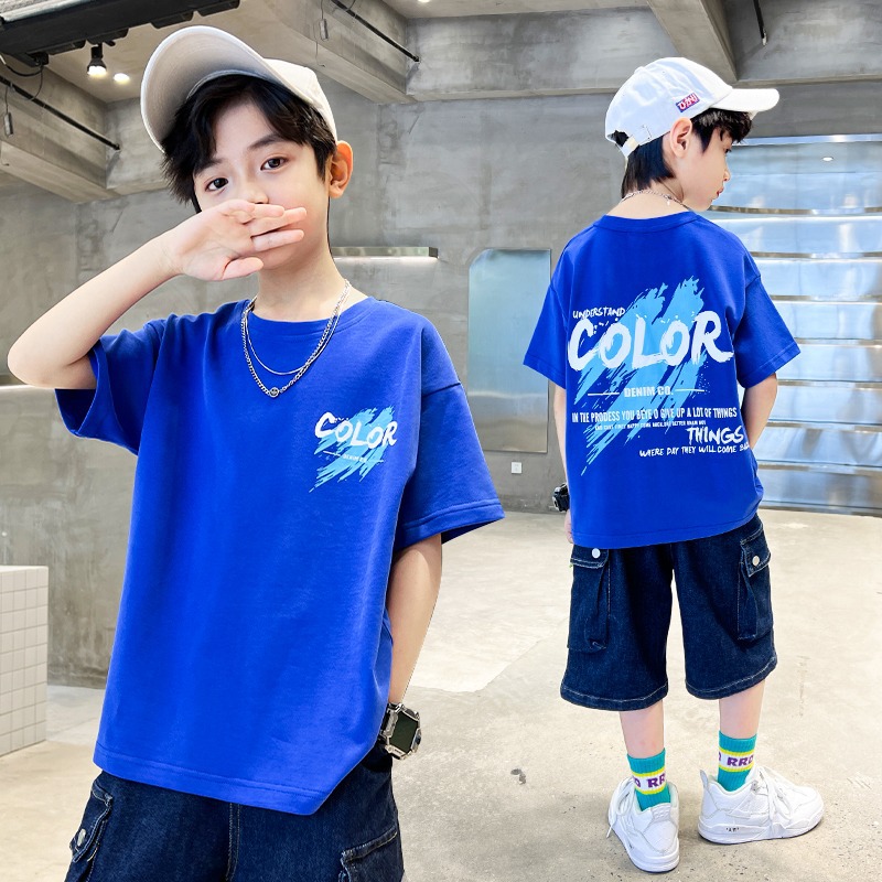 Picture of Boys' summer short-sleeved T-shirt children's purple half-sleeved T-shirt 2023 new boys' fashionable summer top