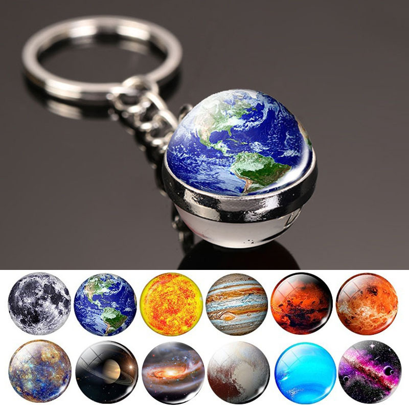 Luminous solar system galaxy Nebula keychain double-sided Time Gem glass ball key chain wholesale foreign trade manufacturer