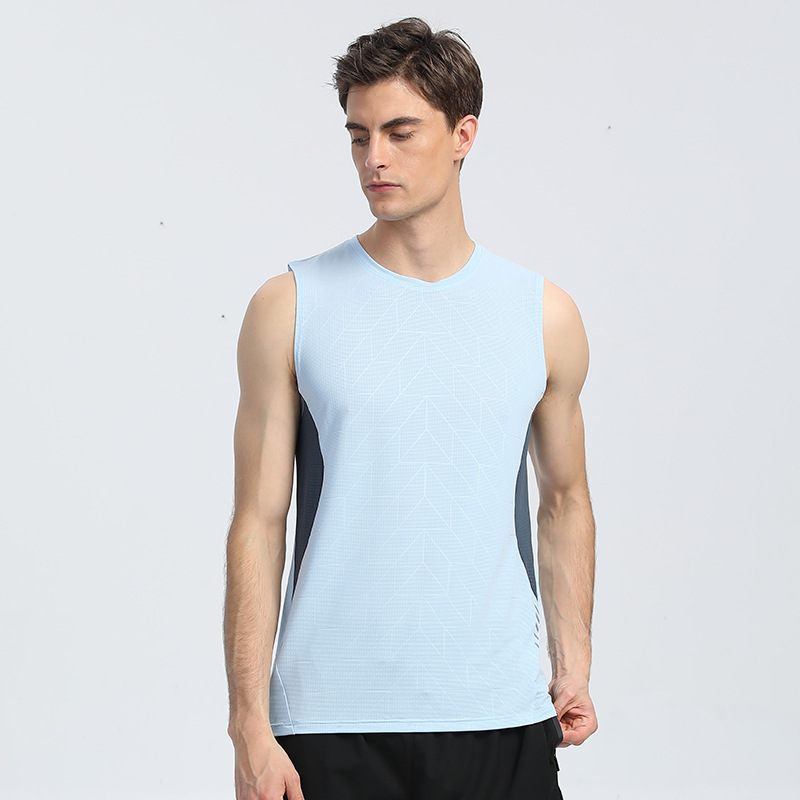 Picture of European and American Cross-border Dark Flower Reflective Strip Sports Quick-drying Vest Men's Color-block Printing Multicolor Fitness Sweat-absorbent Sleeveless Short Sleeve