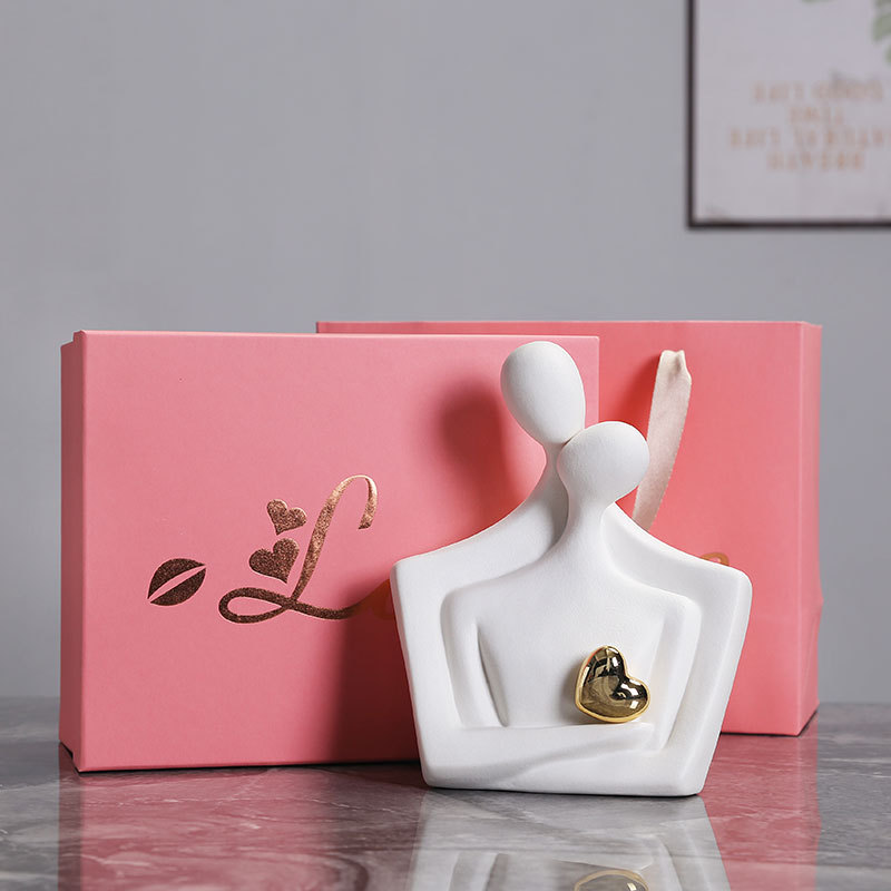 Picture of High-End Creative Gift Box Packaging, Happy Lovers Ornaments, Wedding Celebration, Newlyweds, Birthday Gifts for Couples, White Porcelain Craftsmanship