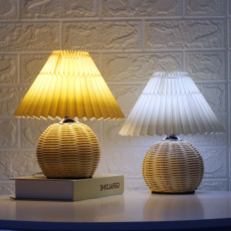 Nordic Ins Pleated Table Lamp Premium Bedroom Bedside Lamp Homestay Umbrella Atmosphere LED Night Light Sleep Gift