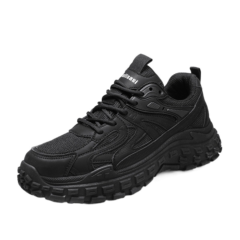 Pure black men's shoes spring mesh sports non-slip wear-resistant construction site work labor protection tire bottom father tide shoes men's