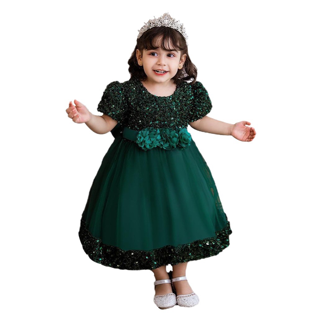 European and American Amazon Children's Dress Princess Dress Short Sleeve Sequin Pouce Dress Little Girl Flower Girl Wedding Dress Dress