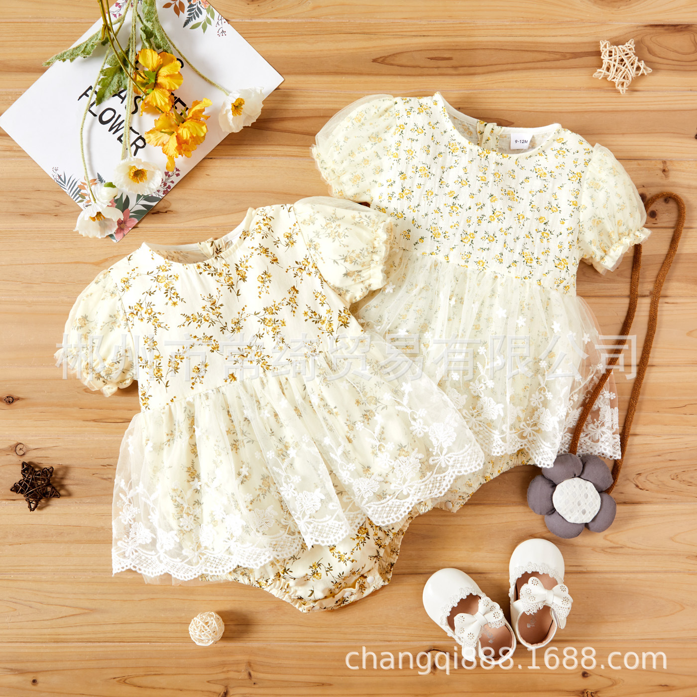 Children's Day Gift Kidsren's Clothing Girls New Summer Baby Girl Lace Mesh Print Baby Kidsren's Jumpsuit Rompers