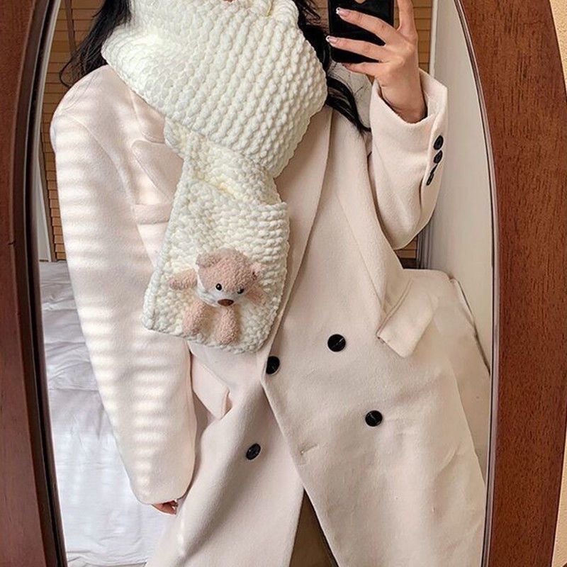 Hand knitted pocket bear scarf material bag DIY scarf artifact coarse wool hand-woven scarf for boyfriend and girlfriend