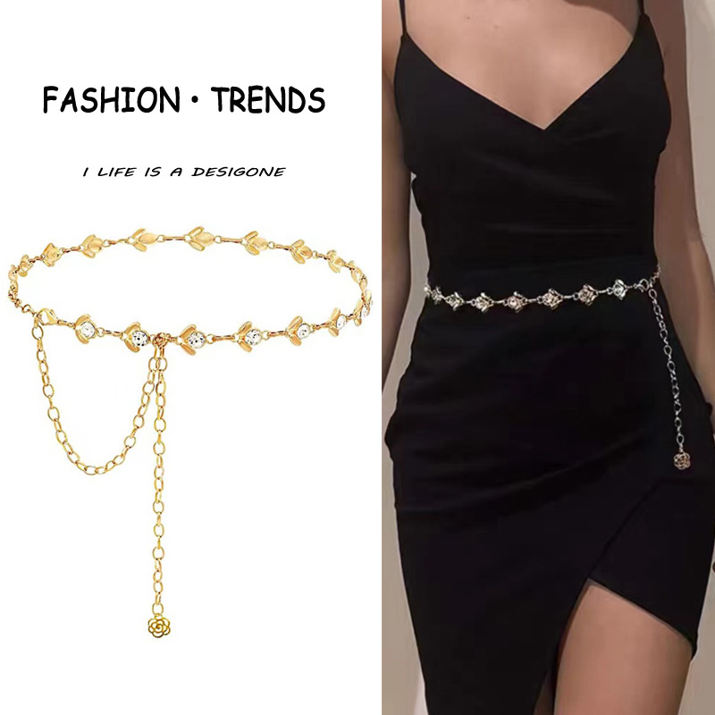Cross-border European and American fashion metal crystal waist chain women's fashion all-match diamond body pants chain factory outlet