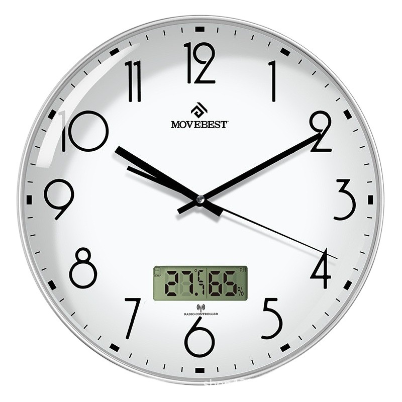 Hengli Nordic simple living room wall clock with temperature and humidity LCD display mute sweep second wall quartz clock wholesale