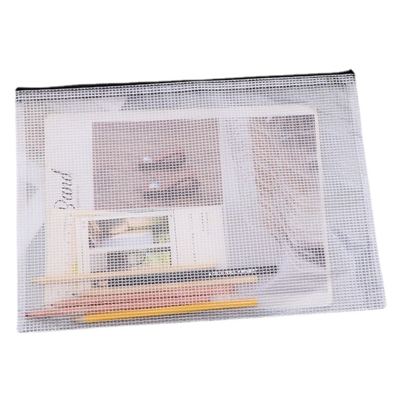 Wholesale A4 Transparent Mesh Zipper Bag Office Storage Information File Bag Student Zipper Pvc File Bag