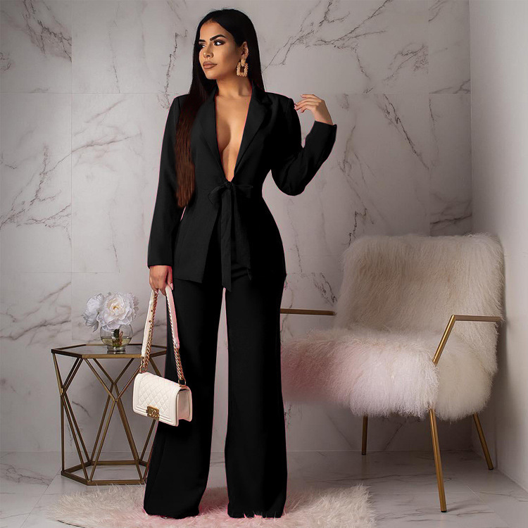 Temperament Small Suit Two-Piece Sexy Waist Tie Small Suit Professional Women's Suit