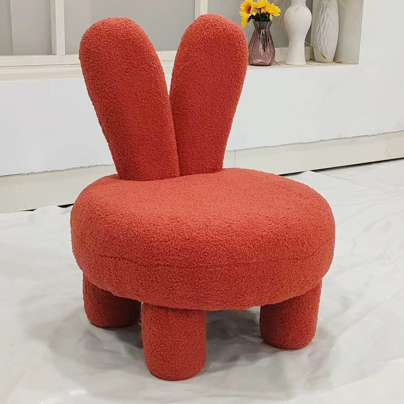 Picture of Cute Rabbit Children's Chair Fabric Shoe Changing Low Stool Lamb Velvet Backrest Chair Living Room Bedroom Creative Children's Seat