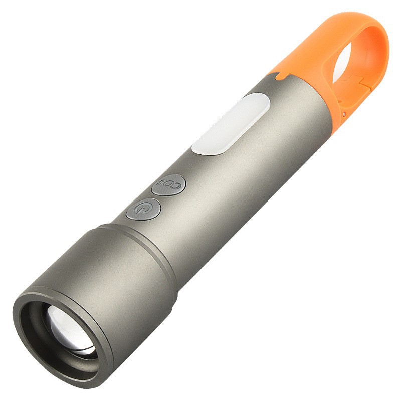 New Multifunctional White Laser Bright Flashlight Outdoor Camping Style Rechargeable Zoom Led Flashlight with Hook