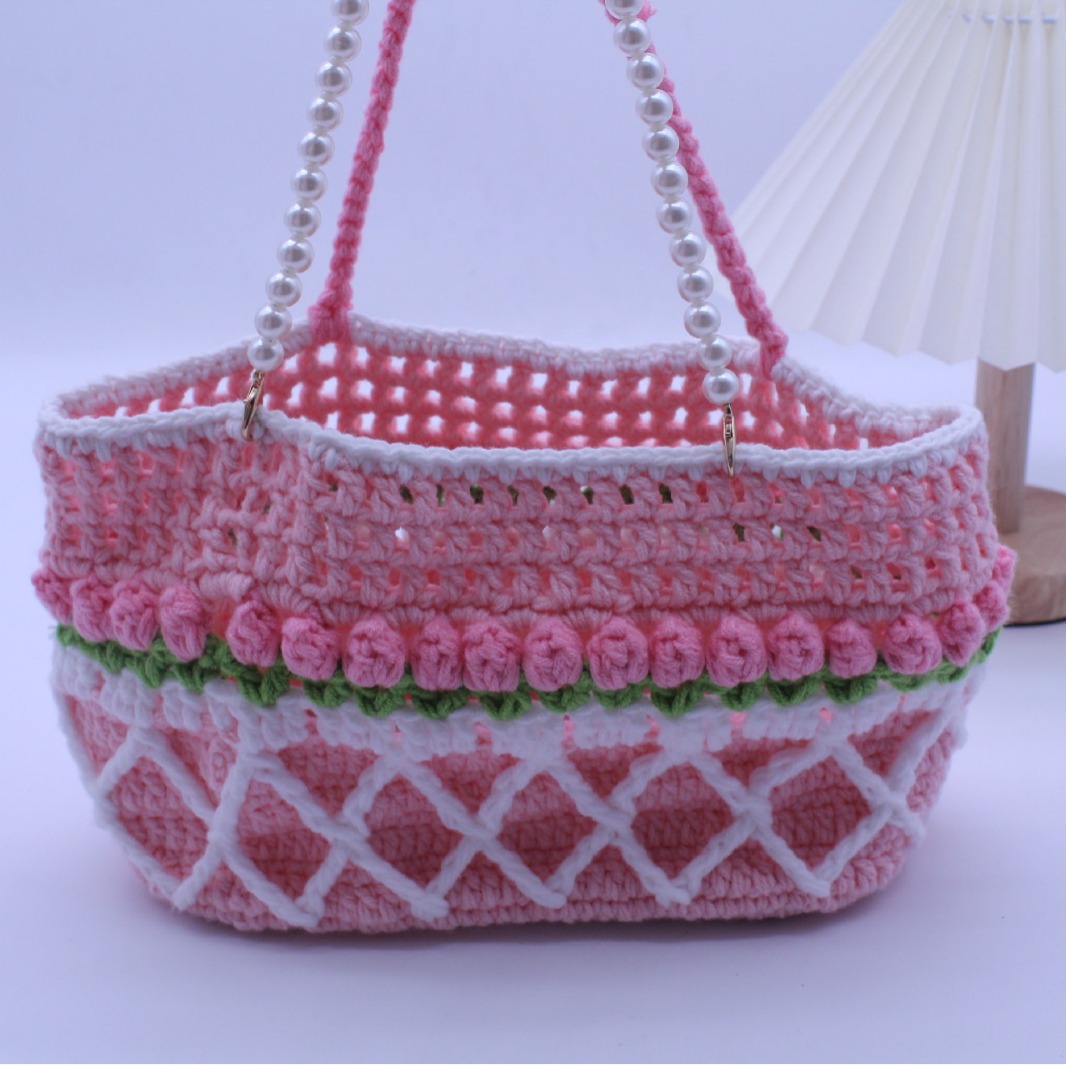 2024 spring new tulip hand woven bag diy wool hand woven handmade bag