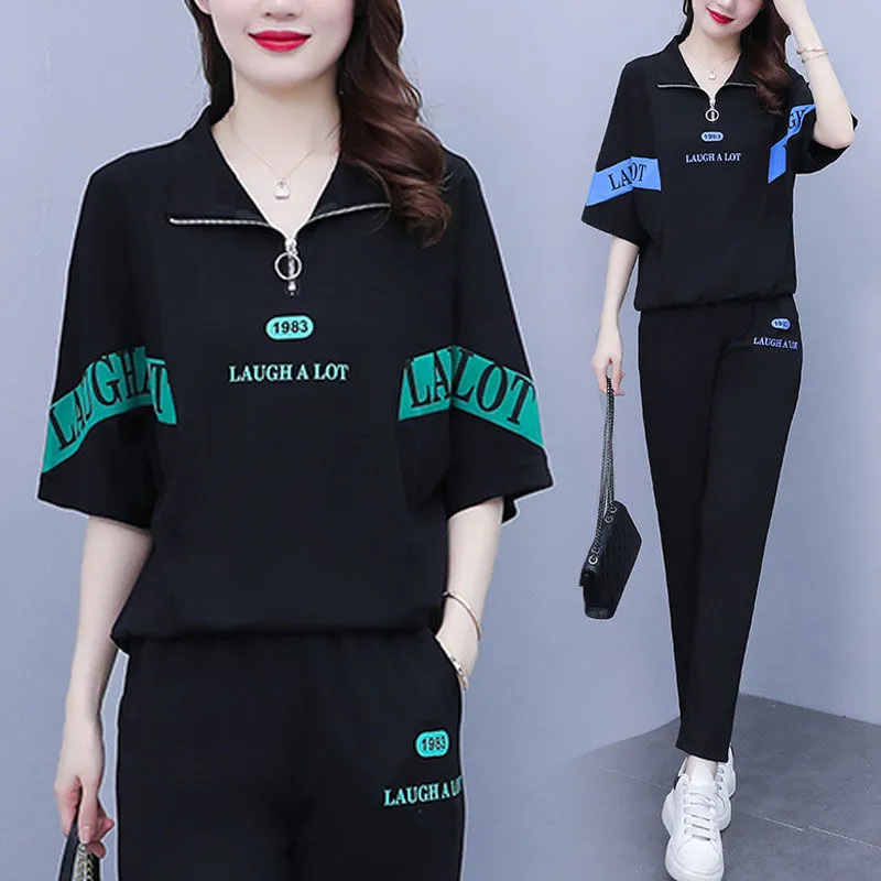 Casual Sports Suit for Women Plus Size Women's Clothing Summer New Korean Style Loose and Versatile Two-Piece Trendy Set for Fat Girls