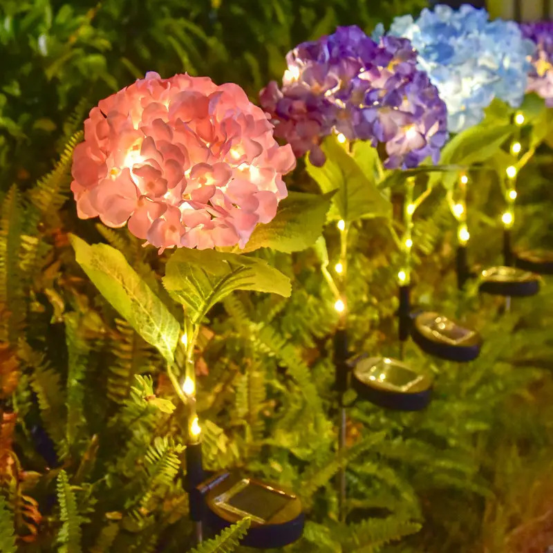 New Solar Hydrangea Artificial Flower Outdoor Courtyard Decoration Christmas Lawn Floor Lamp Arrangement Wedding