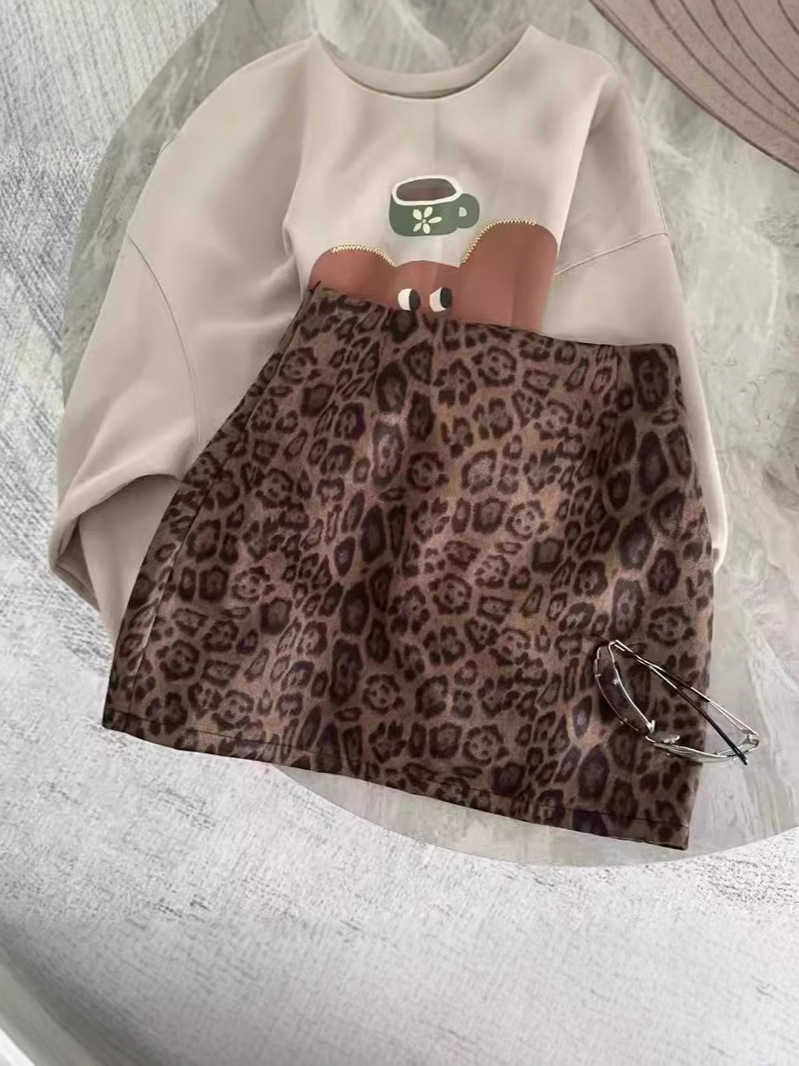 Vintage Leopard A- line Skirt Women's European Station 2024 Fall/Winter New plus size High Waist Slimming Hip Skirt Women