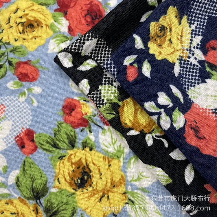 Spot supply of knitted polyester single-sided jersey printed cloth 170g 32 imitation cotton rack jersey printed headdress