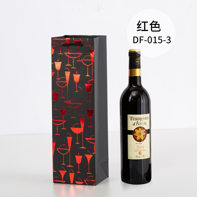Picture of Red Wine Portable Paper Bag in Stock Hot Stamping Practical Red Wine Gift Packaging Bag Wine Portable Paper Bag Wholesale