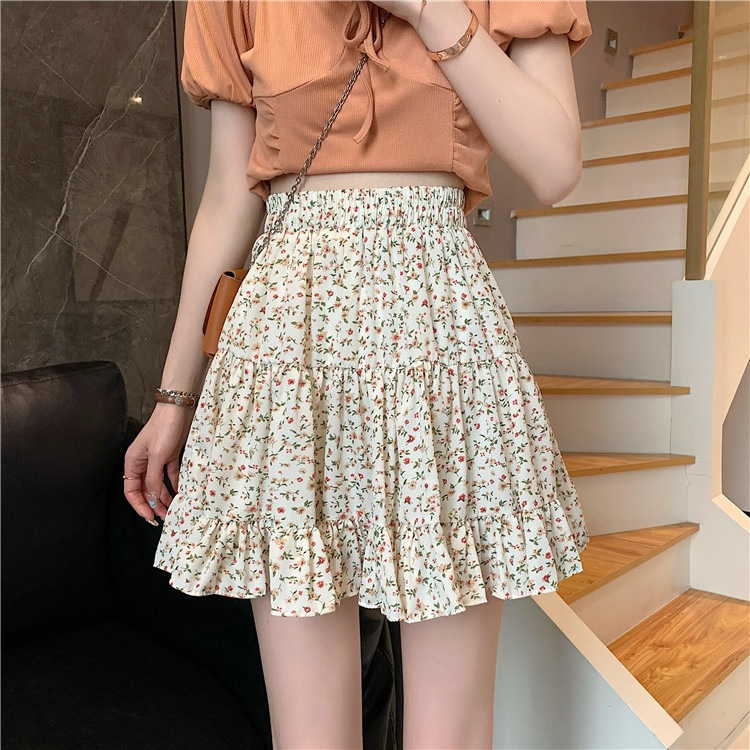 Summer New High Waist Skirt Women's High Waist Small Floral A- Shaped Niche Design Short Culottes Women's 2024