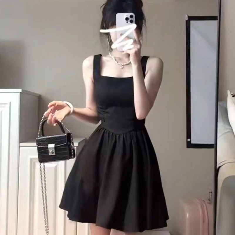 Summer 2025 Waist New Style Small Elegant Skirt High-end Hepburn Super Fairy Small Black Sling dress