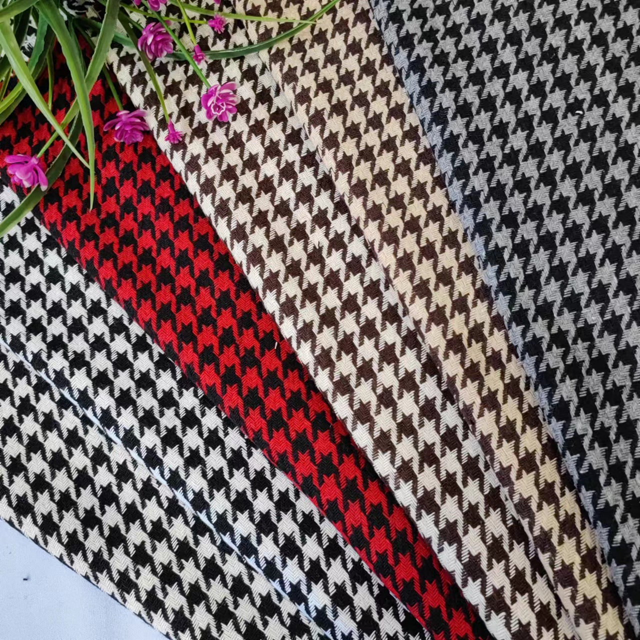 Shaoxing factory spot houndstooth fashion fabric suit bags shoes hat cheap houndstooth woolen cloth