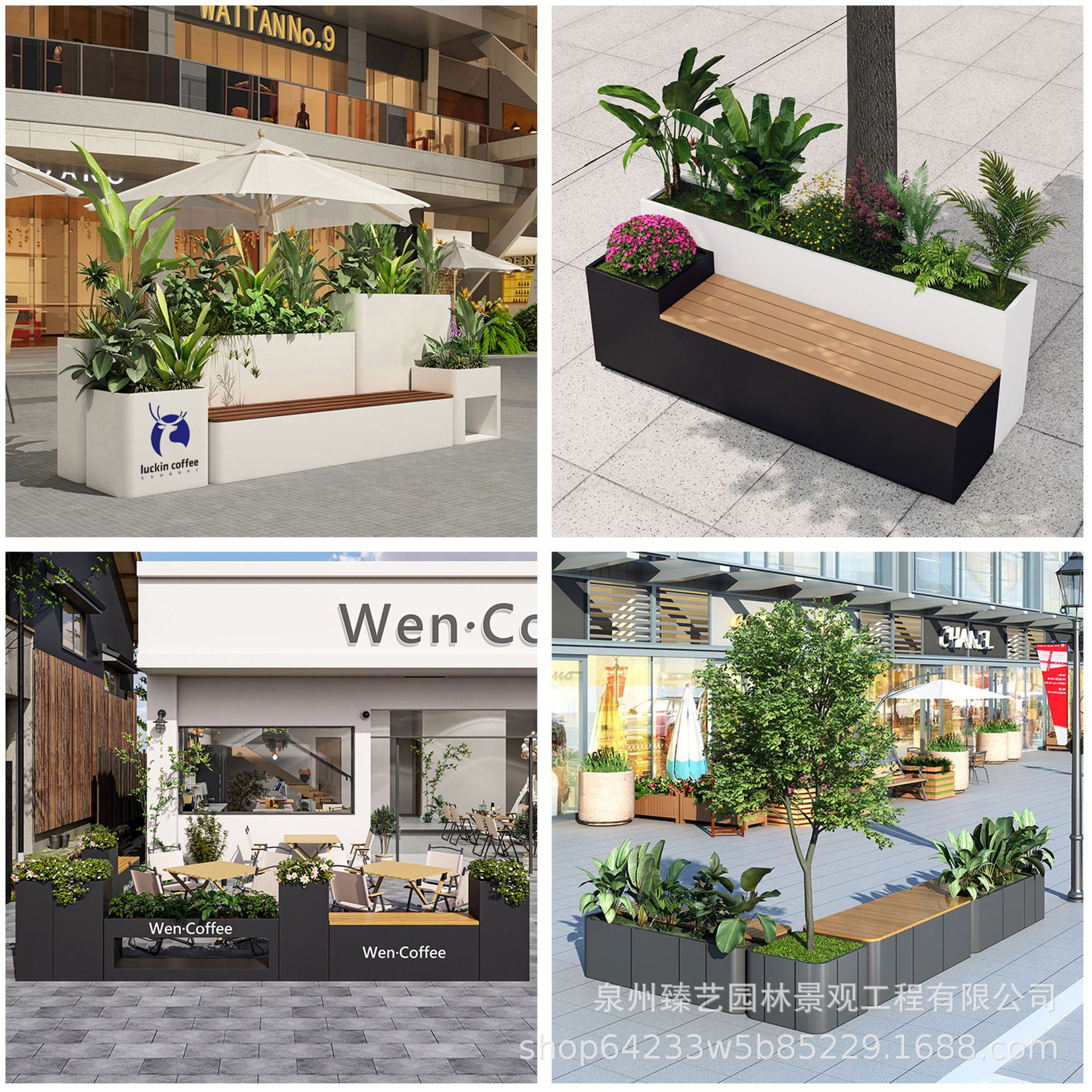 Outdoor stainless steel stool flower box set, sales office mobile Shuchi commercial street community, large tree box iron flower bed