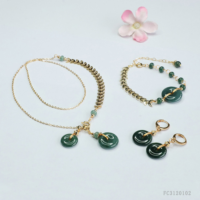 Jiyu natural blue water jade bracelet ear hook necklace three-piece jade suit wholesale generation FC3120102