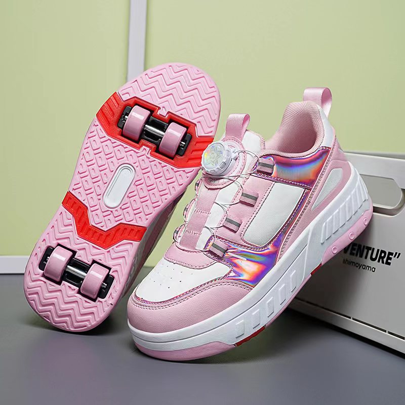 Picture of Pulley Heol Shoes Skate Shoes Four-wheel Deformation Shoes Children Adult Roller Skate Shoes Wheel Shoes Double Rai Wheel New
