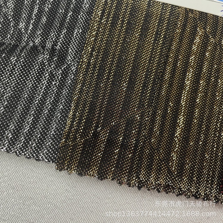Spring and summer new knitted gold and silver thread fabric 110g thin irregular vertical color thread bright silk stage clothing material