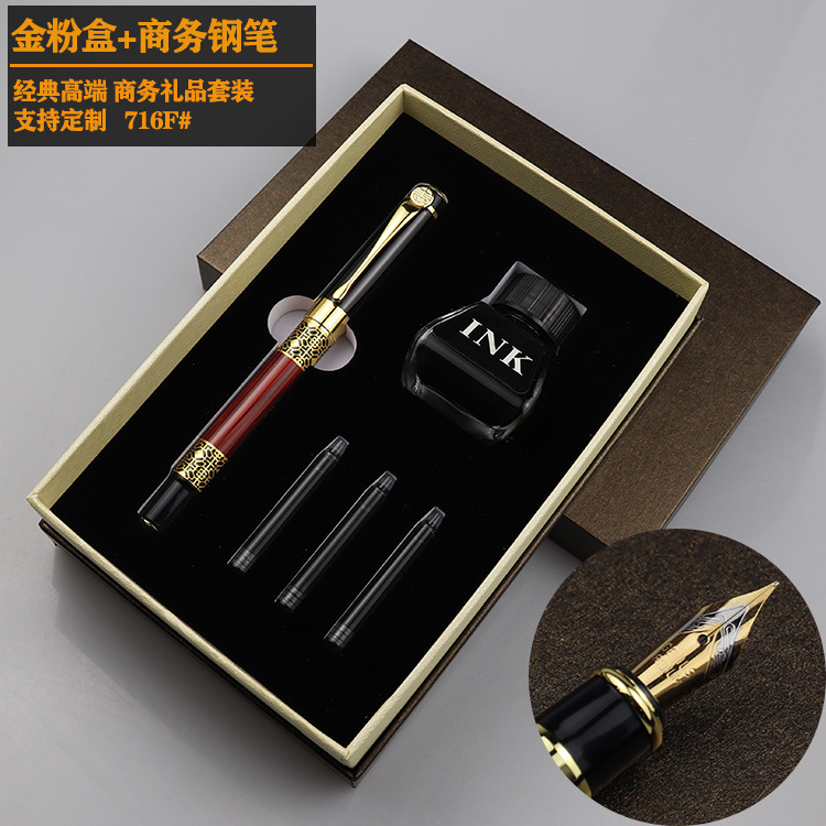 Wholesale Classic Business Wooden Pen Gift Set Metal Ink Pen Calligraphy Art Pen High-end Ink Sac Pen